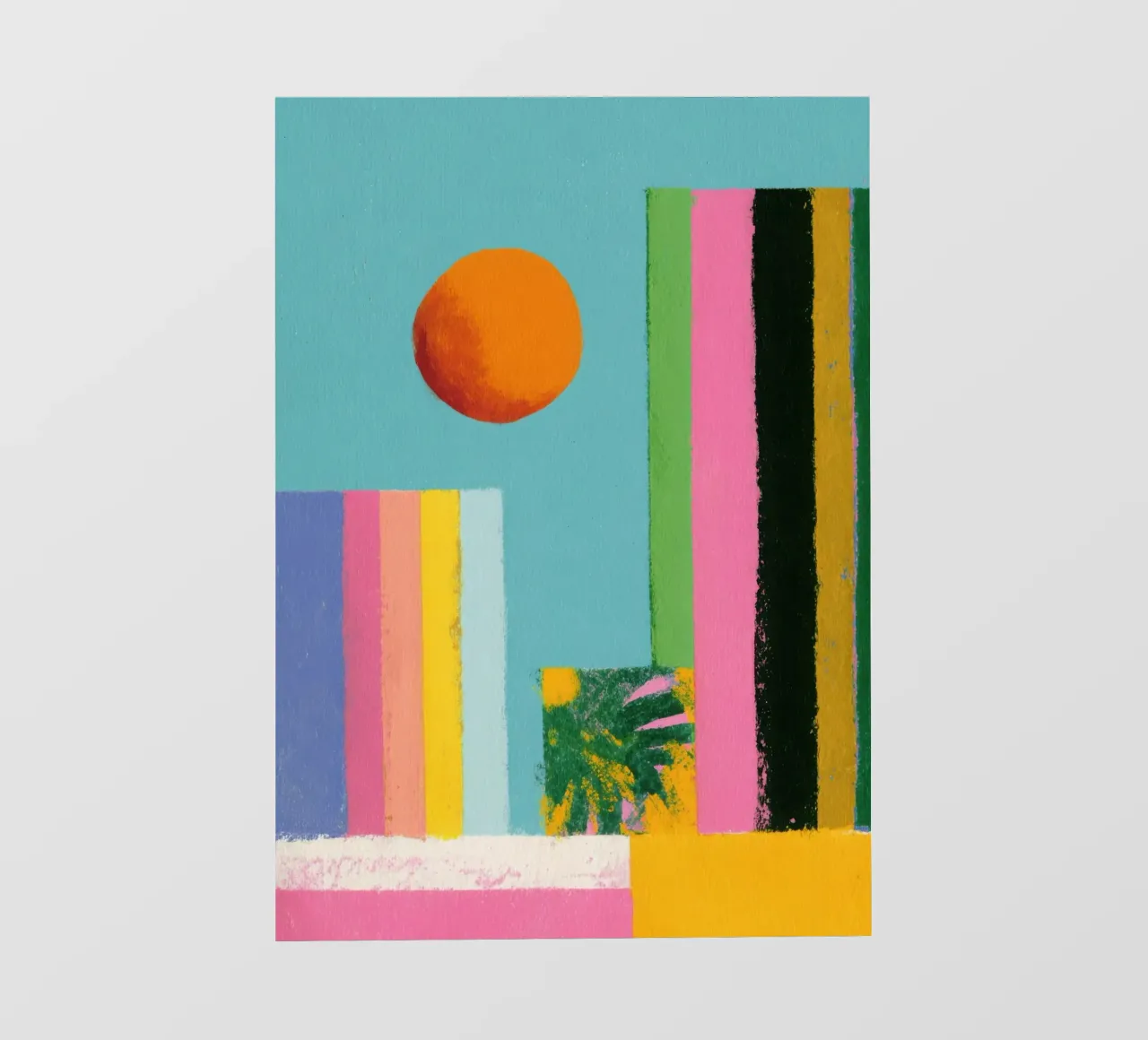 Collage minimalista con sole e palma telo in pvc da Nikis Art Studio