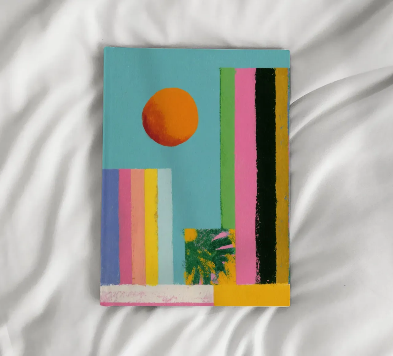 Minimalist collage with sun & palm tree notebook by Nikis Art Studio