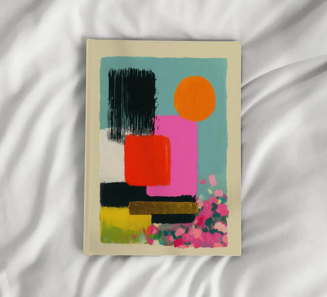 Abstract composition in pink & orange notebook by Nikis Art Studio