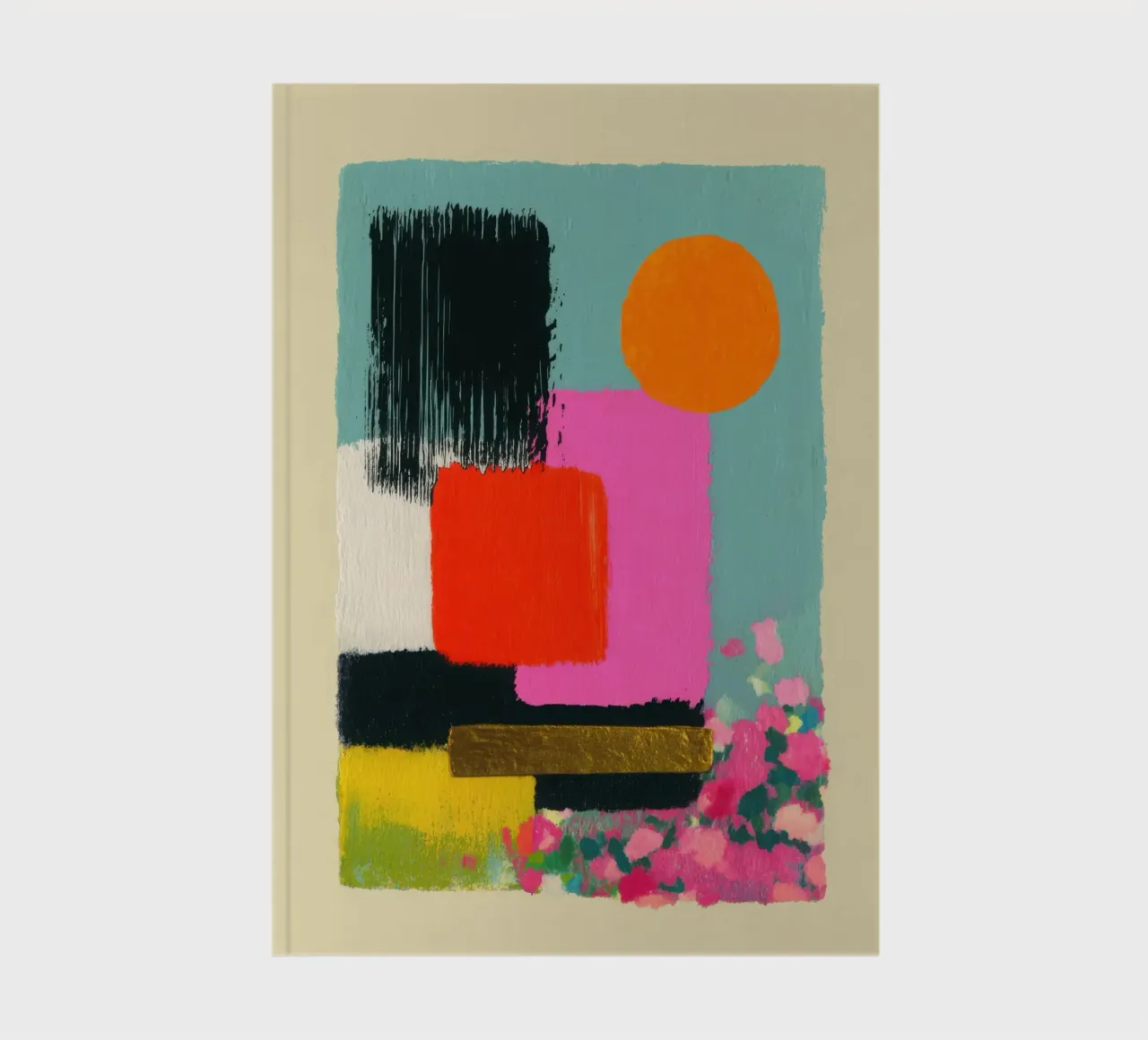 Abstract composition in pink & orange notebook by Nikis Art Studio