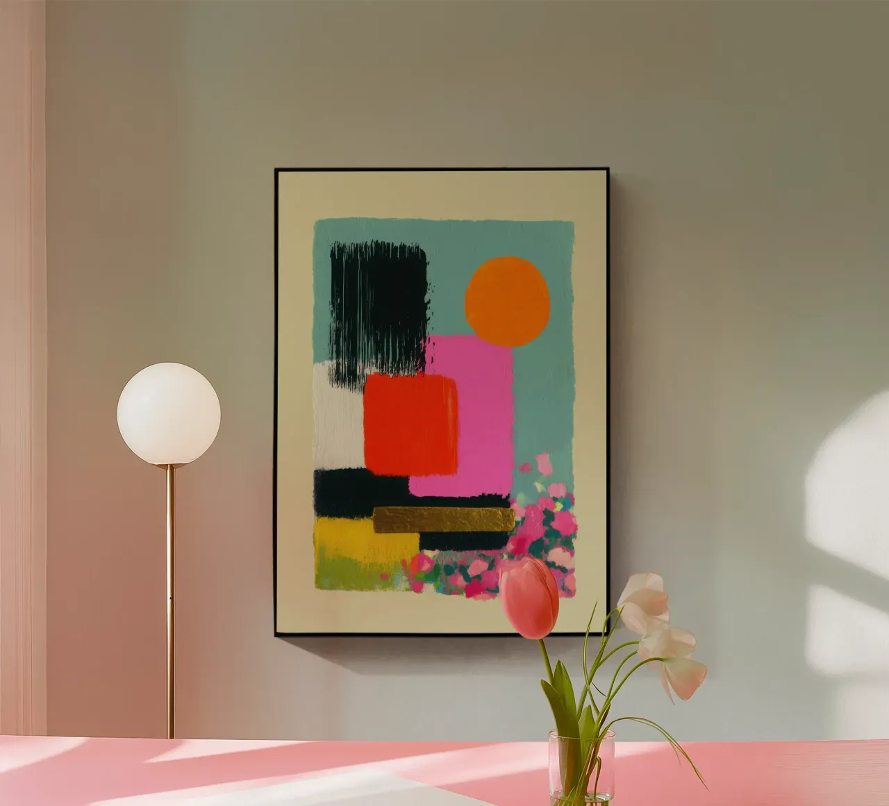 Composizione astratta in rosa e arancione plexiglass da Nikis Art Studio