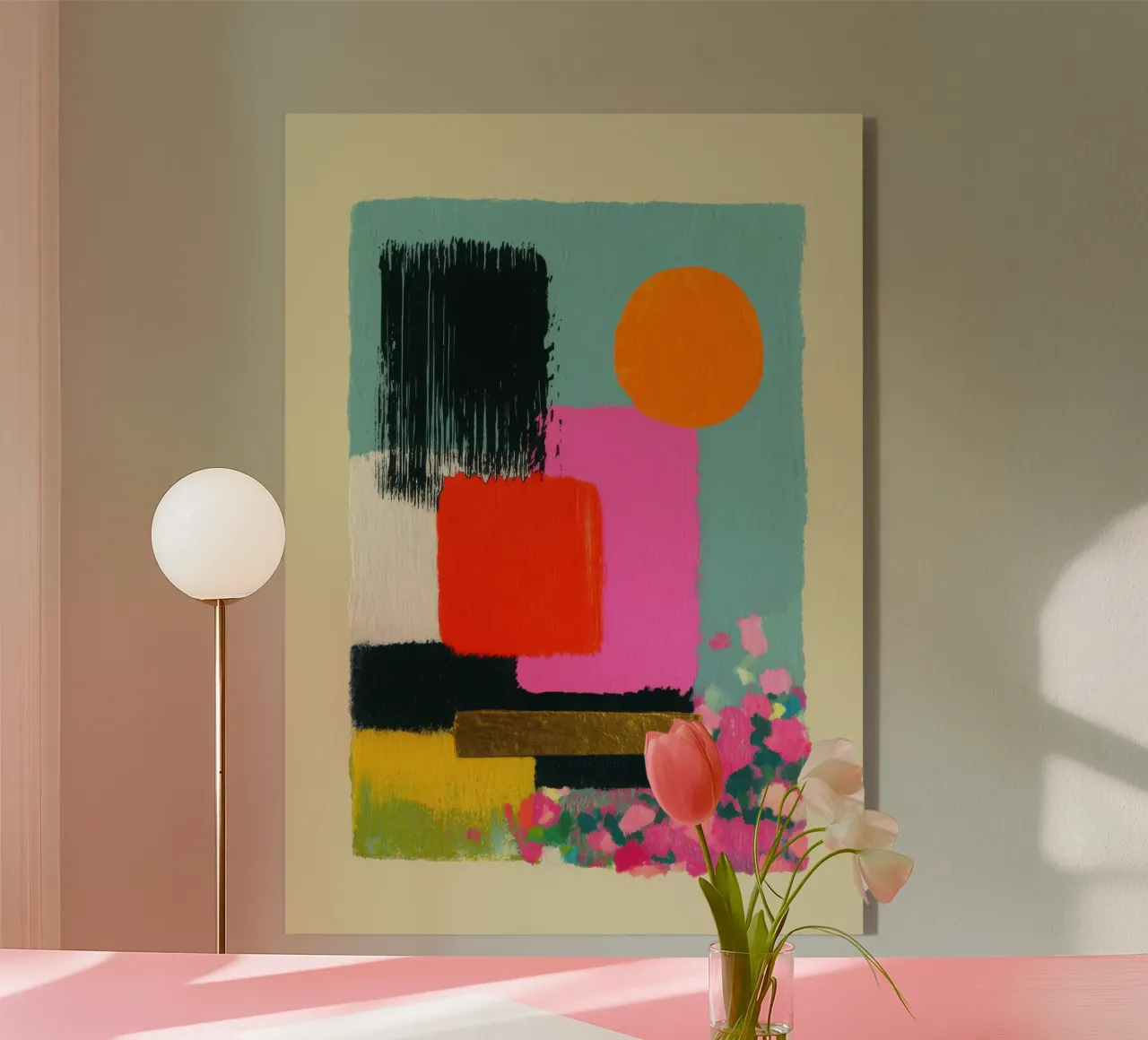 Composizione astratta in rosa e arancione plexiglass da Nikis Art Studio