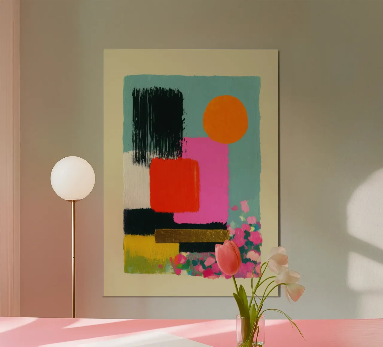 Composizione astratta in rosa e arancione alluminio dibond da Nikis Art Studio