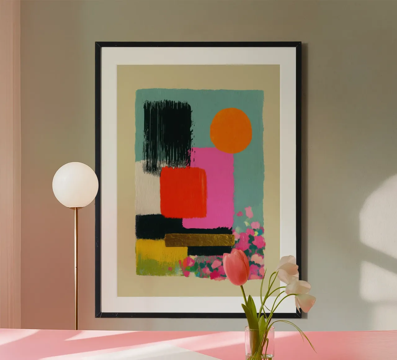 Composizione astratta in rosa e arancione carta hahnemühle da Nikis Art Studio