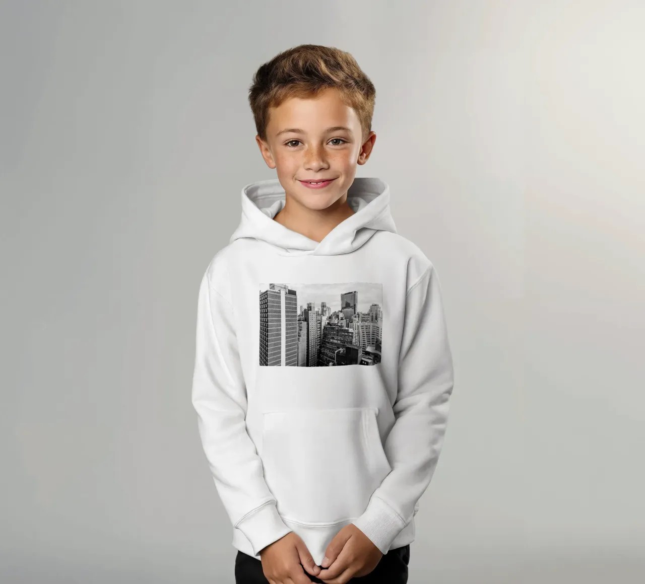 Edificio Skyline B&N felpa bambino con cappuccio da Carinaprint