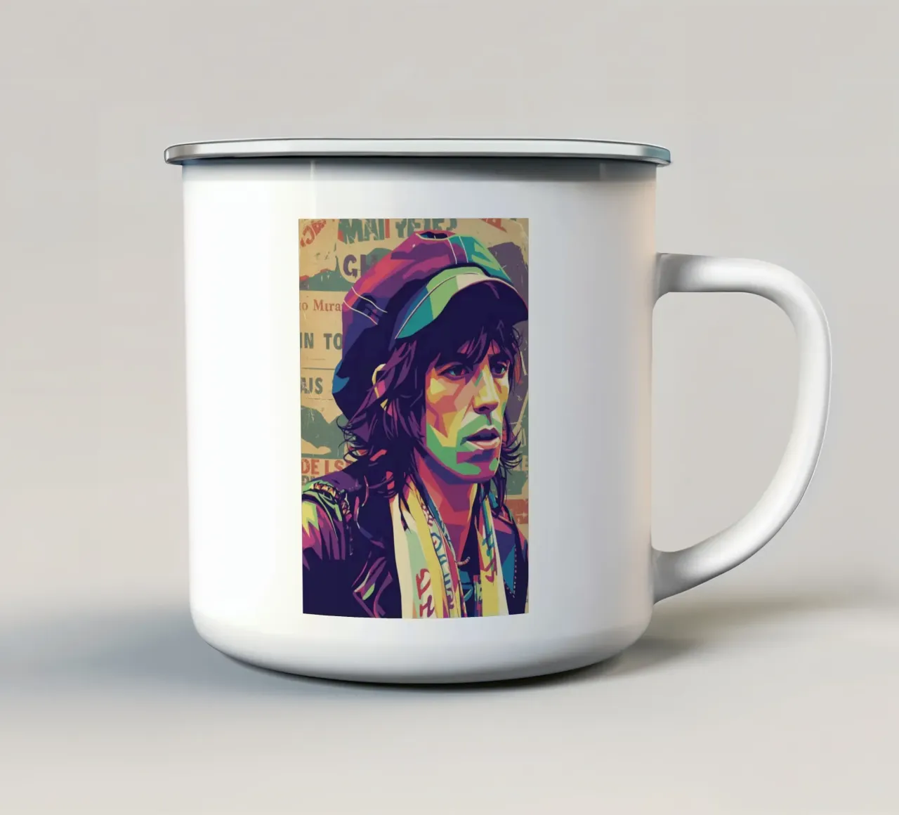 Keith Richards pop art vintage tazza in smalto da Hantamrata