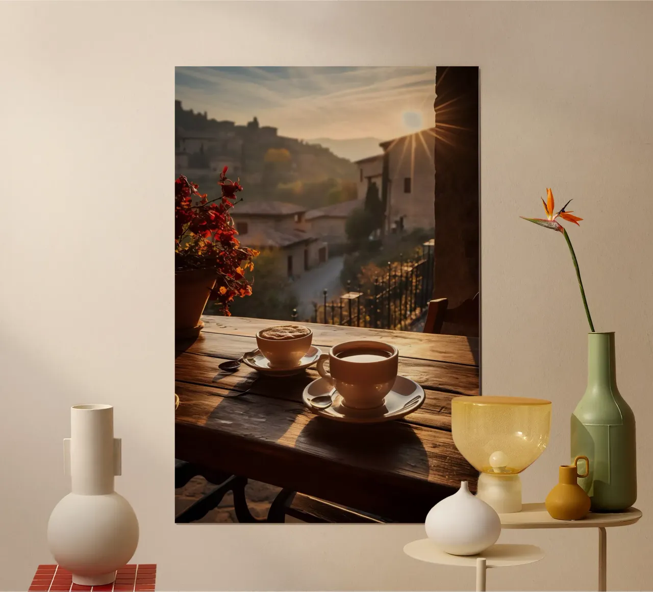 Caffè alla finestra poster con telaio in plastica da M-Ulrich-Digital Art