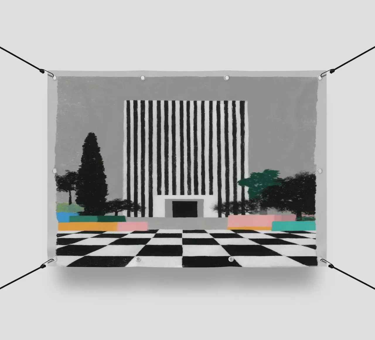 Edificio Art Déco con pavimento a scacchiera telo in pvc da Nikis Art Studio
