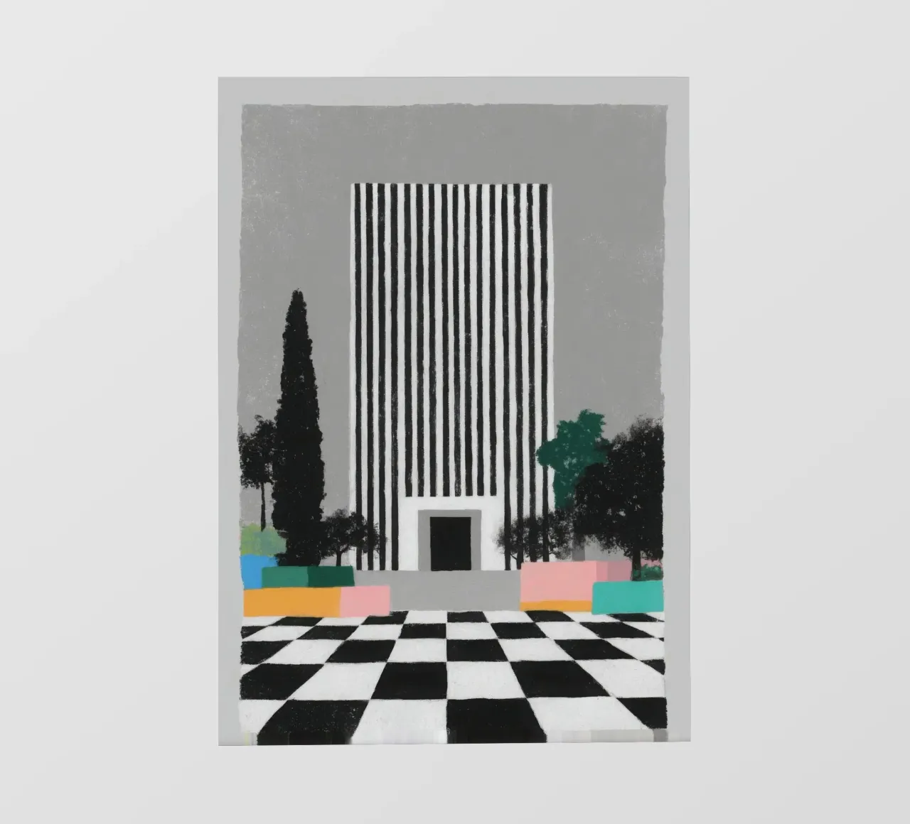 Edificio Art Déco con pavimento a scacchiera telo in pvc da Nikis Art Studio