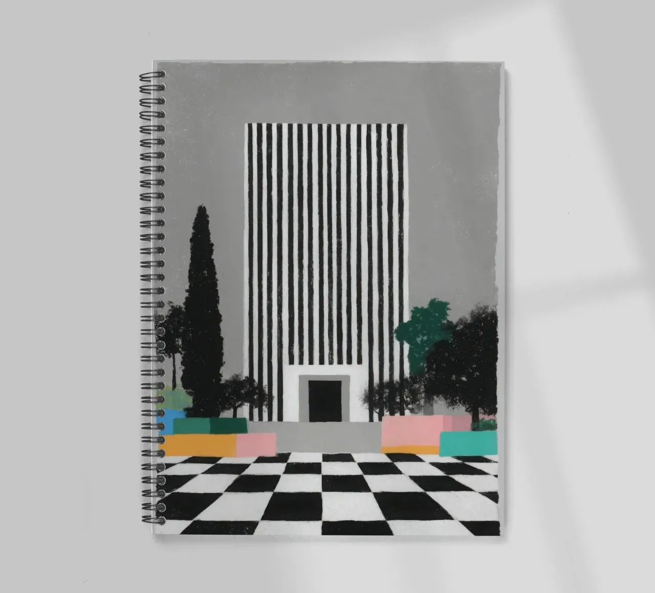 Art Deco building with chequerboard floor spiral notebook by Nikis Art Studio