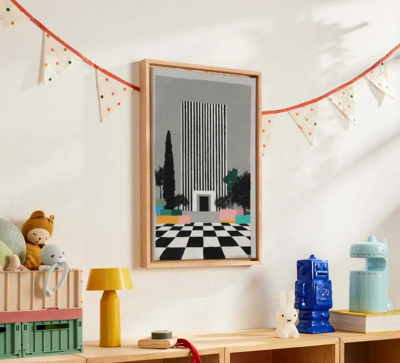 Art Deco building with chequerboard floor canvas by Nikis Art Studio