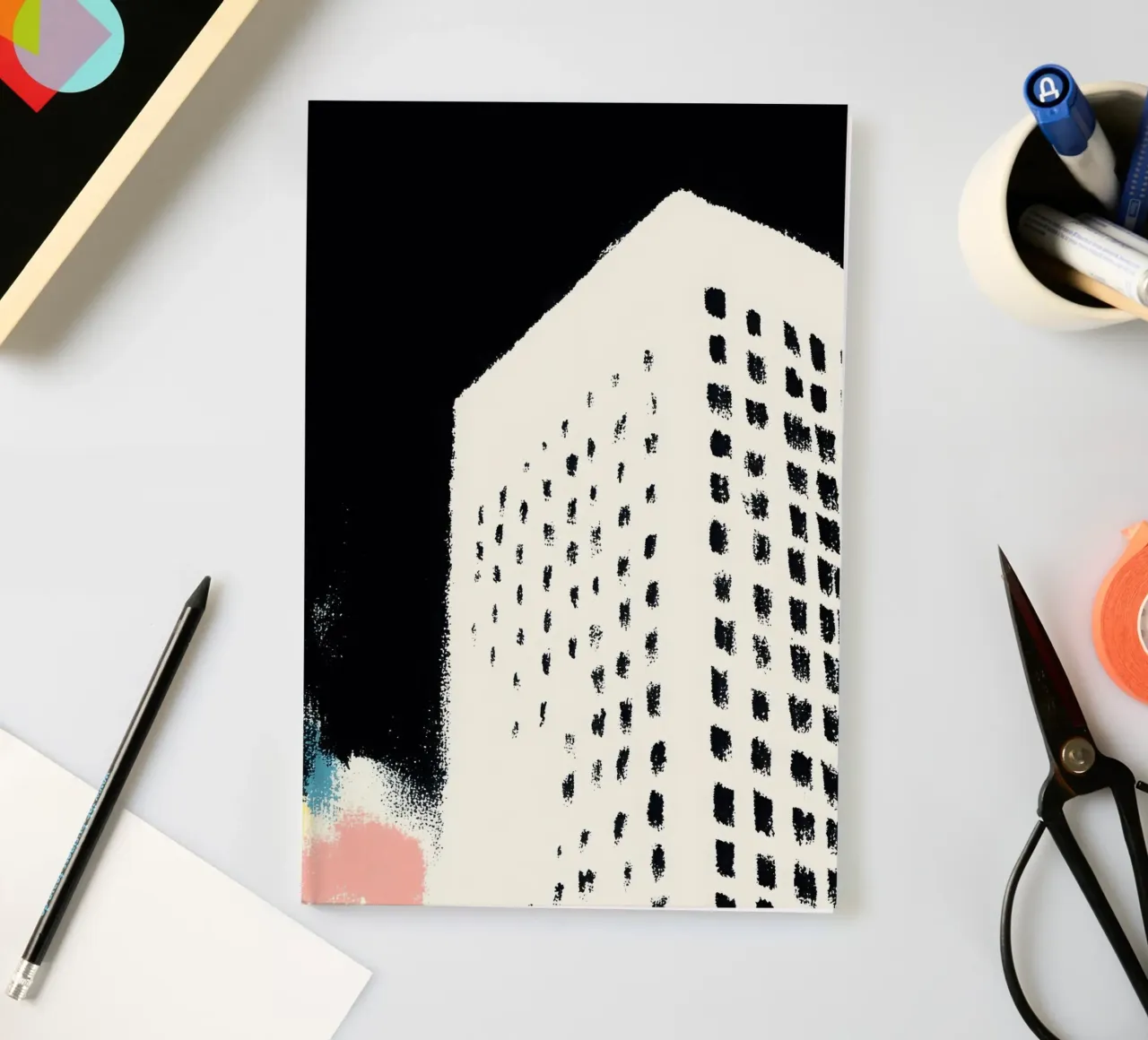 Minimalist Risograph building notebook by Nikis Art Studio