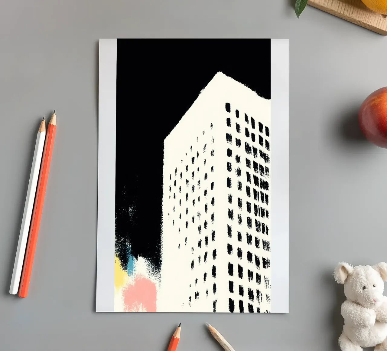 Bâtiment Risograph minimaliste planche autocollant de Nikis Art Studio