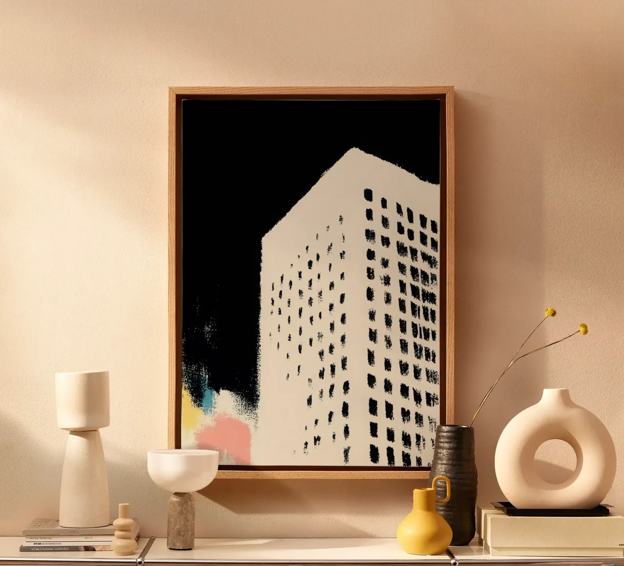 Minimalistisch Risograph-gebouw canvas van Nikis Art Studio