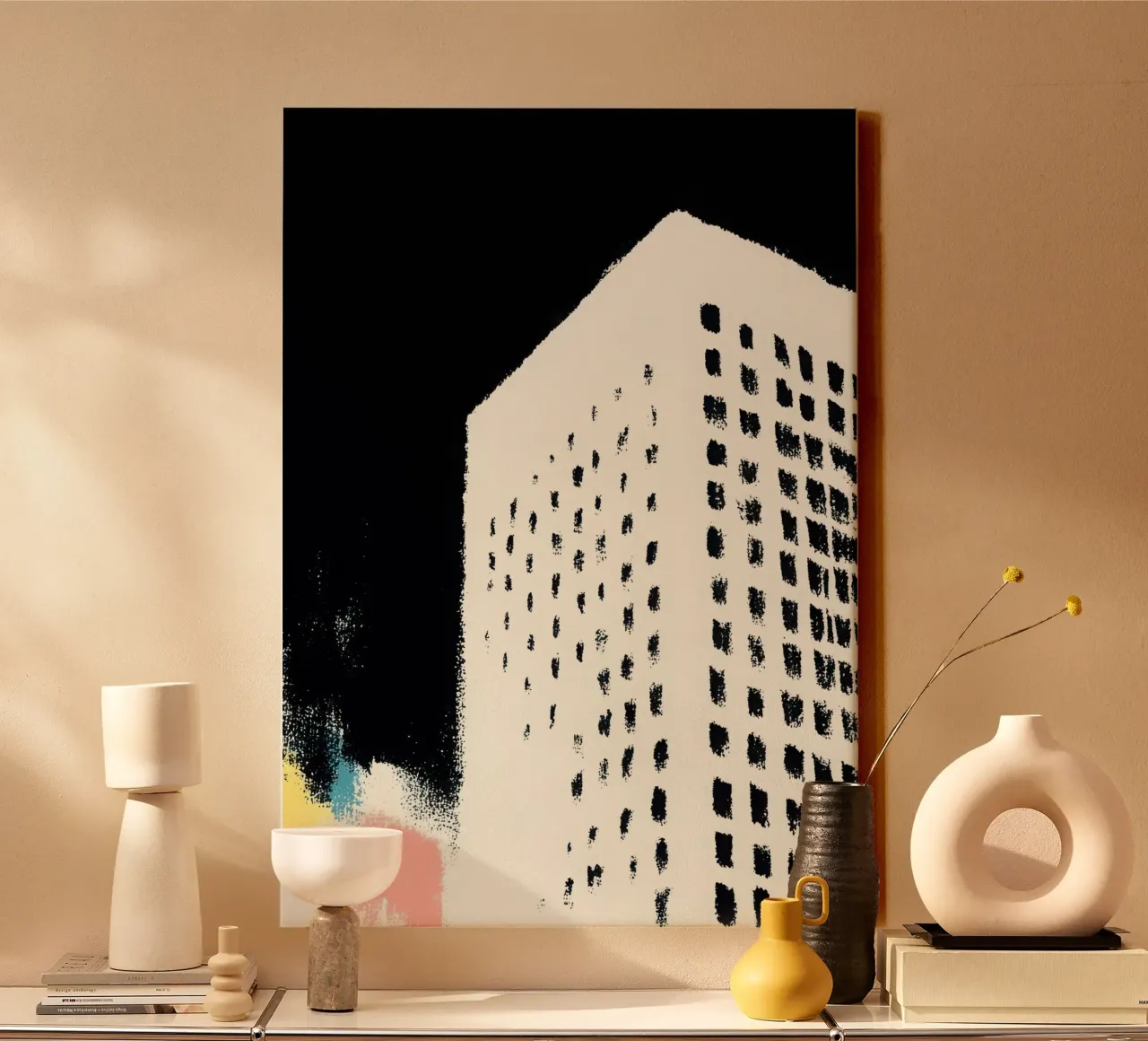 Edificio Risograph minimalista tela da Nikis Art Studio