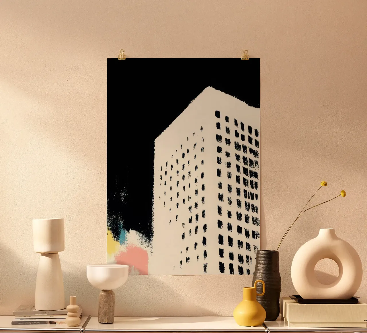 Minimalistisch Risograph-gebouw poster van Nikis Art Studio