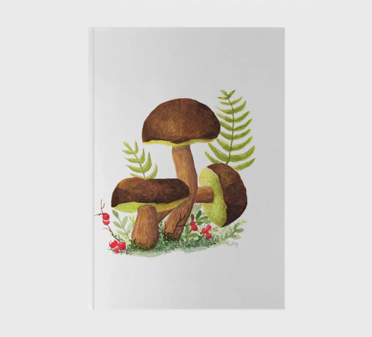 Chestnut mushroom , Brown mushrooms - Watercolour illustration notebook by ms.Hey! textildesign