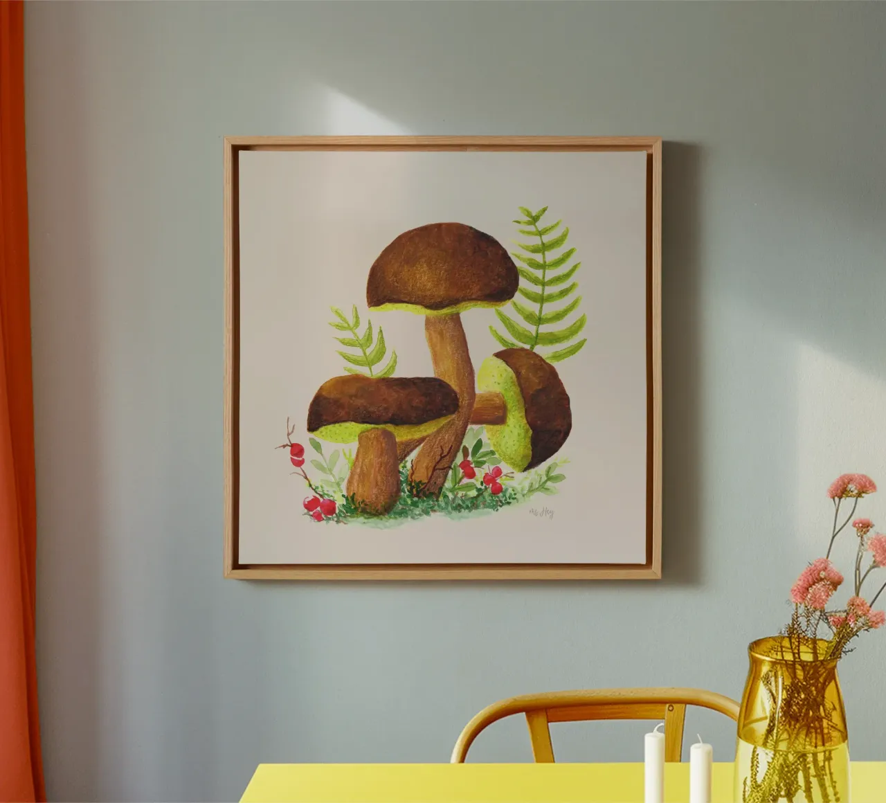 Funghi di castagno , Funghi marroni - Illustrazione ad acquerello tela con Cornice a cassetta da ms.Hey! textildesign