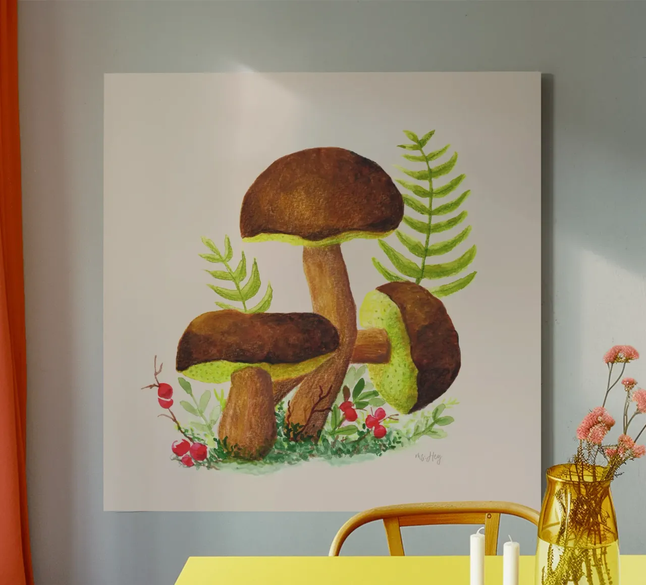 Funghi di castagno , Funghi marroni - Illustrazione ad acquerello tela con Cornice a cassetta da ms.Hey! textildesign