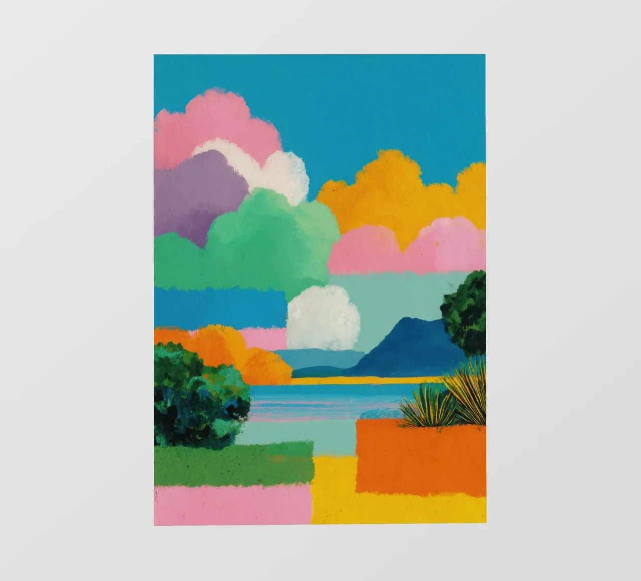 Paesaggio colorato con lago e nuvole telo in pvc da Nikis Art Studio