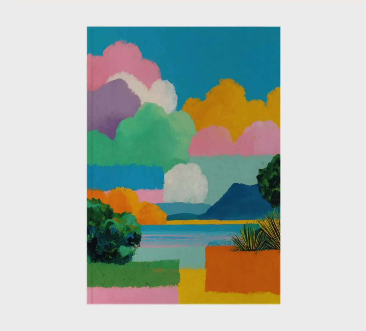 Colourful landscape with lake & clouds notebook by Nikis Art Studio