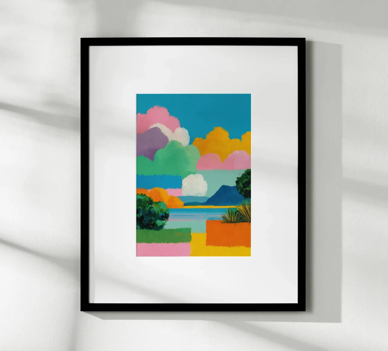 Paesaggio colorato con lago e nuvole carta hahnemühle da Nikis Art Studio