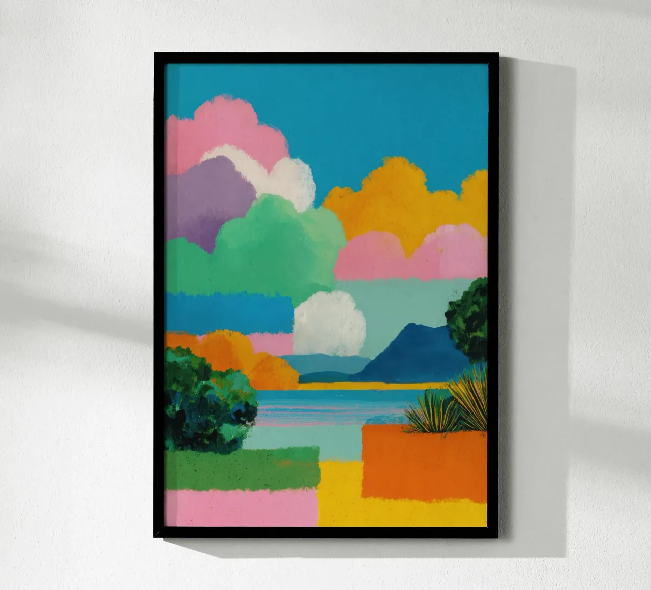 Paesaggio colorato con lago e nuvole carta hahnemühle da Nikis Art Studio