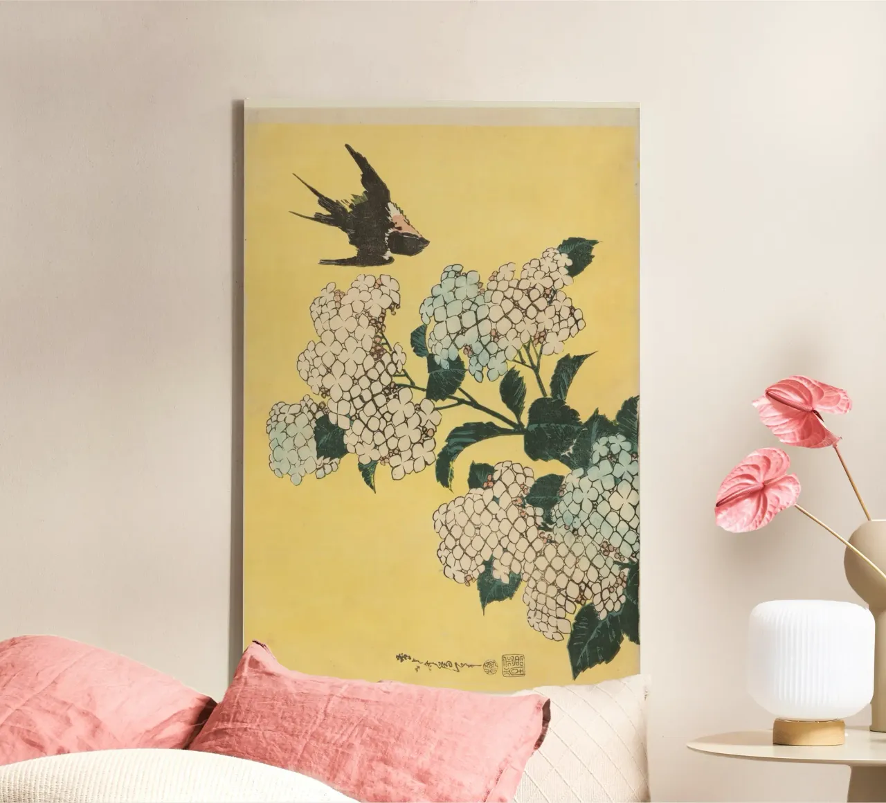 Hydrangea and Swallow tela da vintageshop