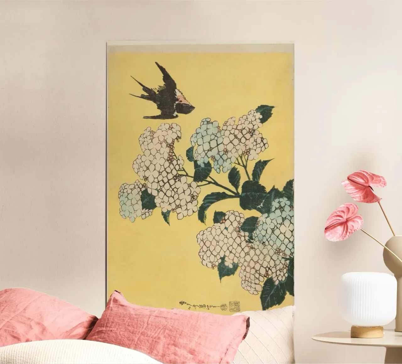 Hydrangea and Swallow carta hahnemühle da vintageshop