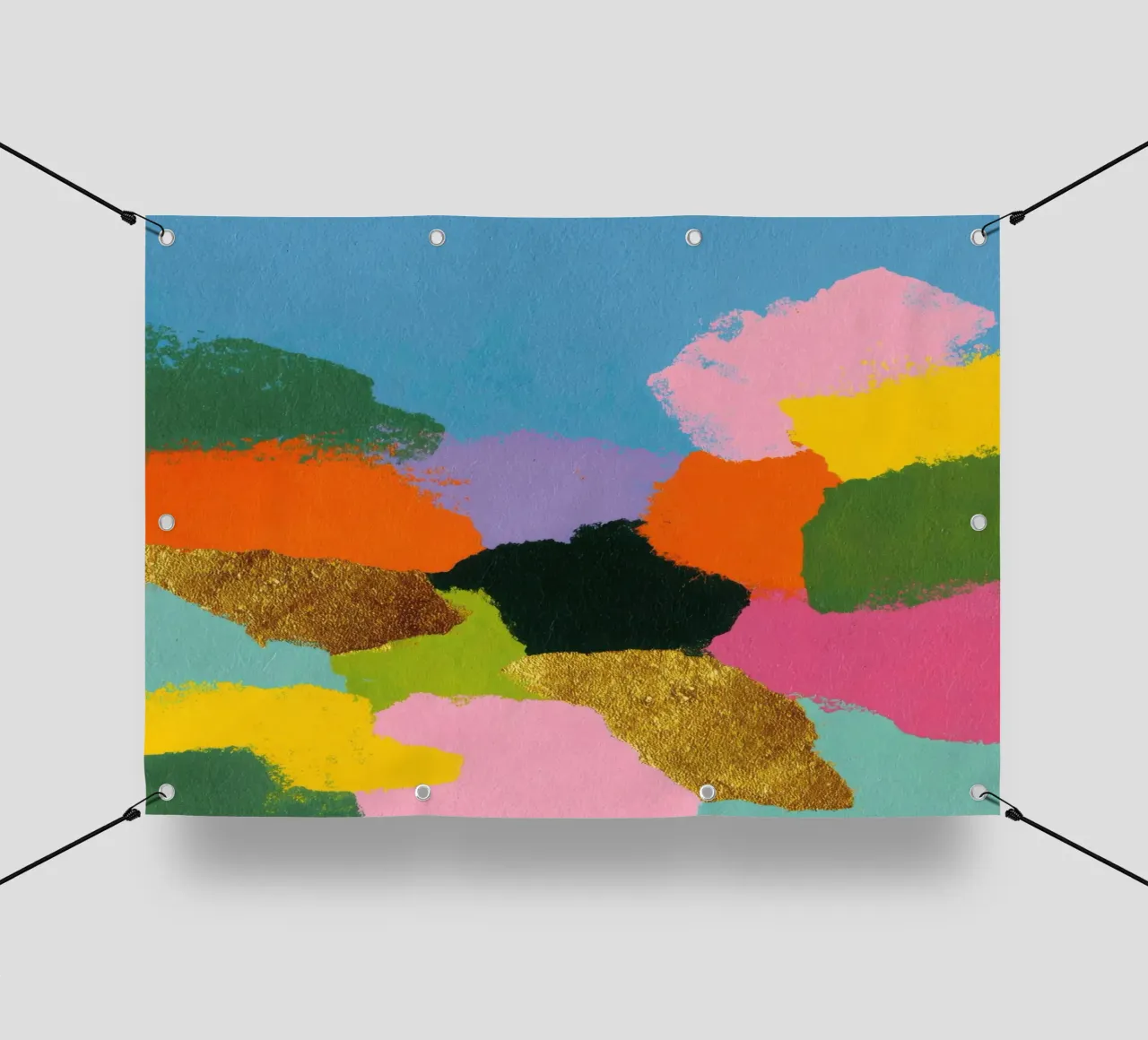 Composizione astratta di colori con accenti dorati telo in pvc da Nikis Art Studio