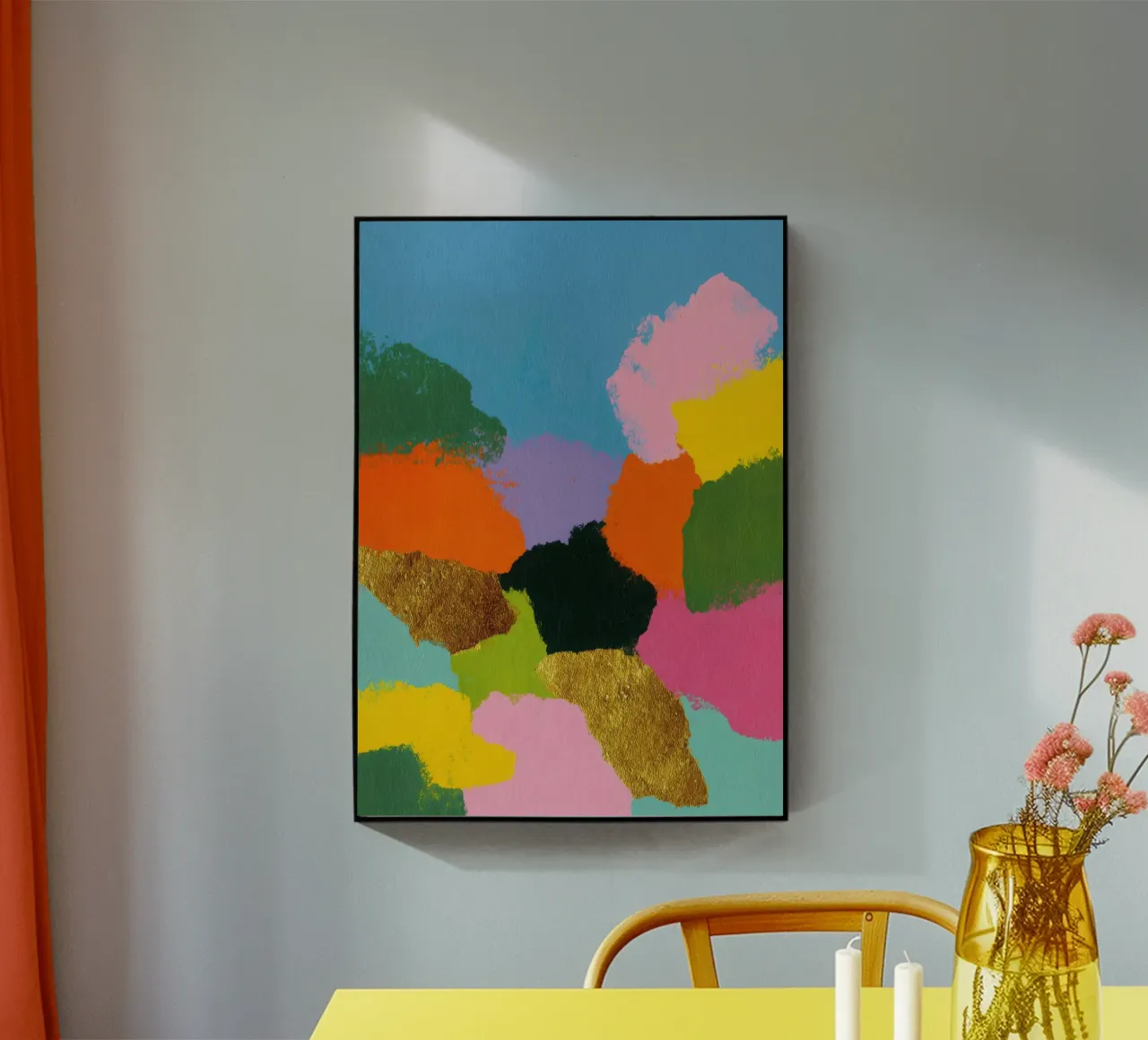Composizione astratta di colori con accenti dorati plexiglass da Nikis Art Studio