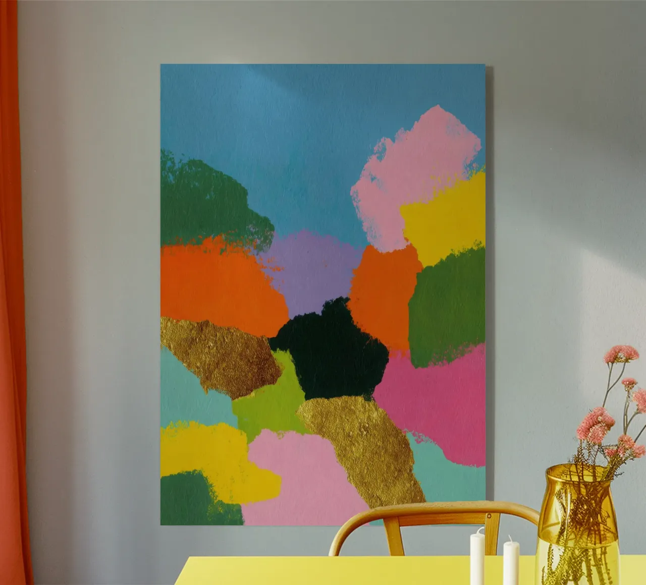 Composizione astratta di colori con accenti dorati plexiglass da Nikis Art Studio