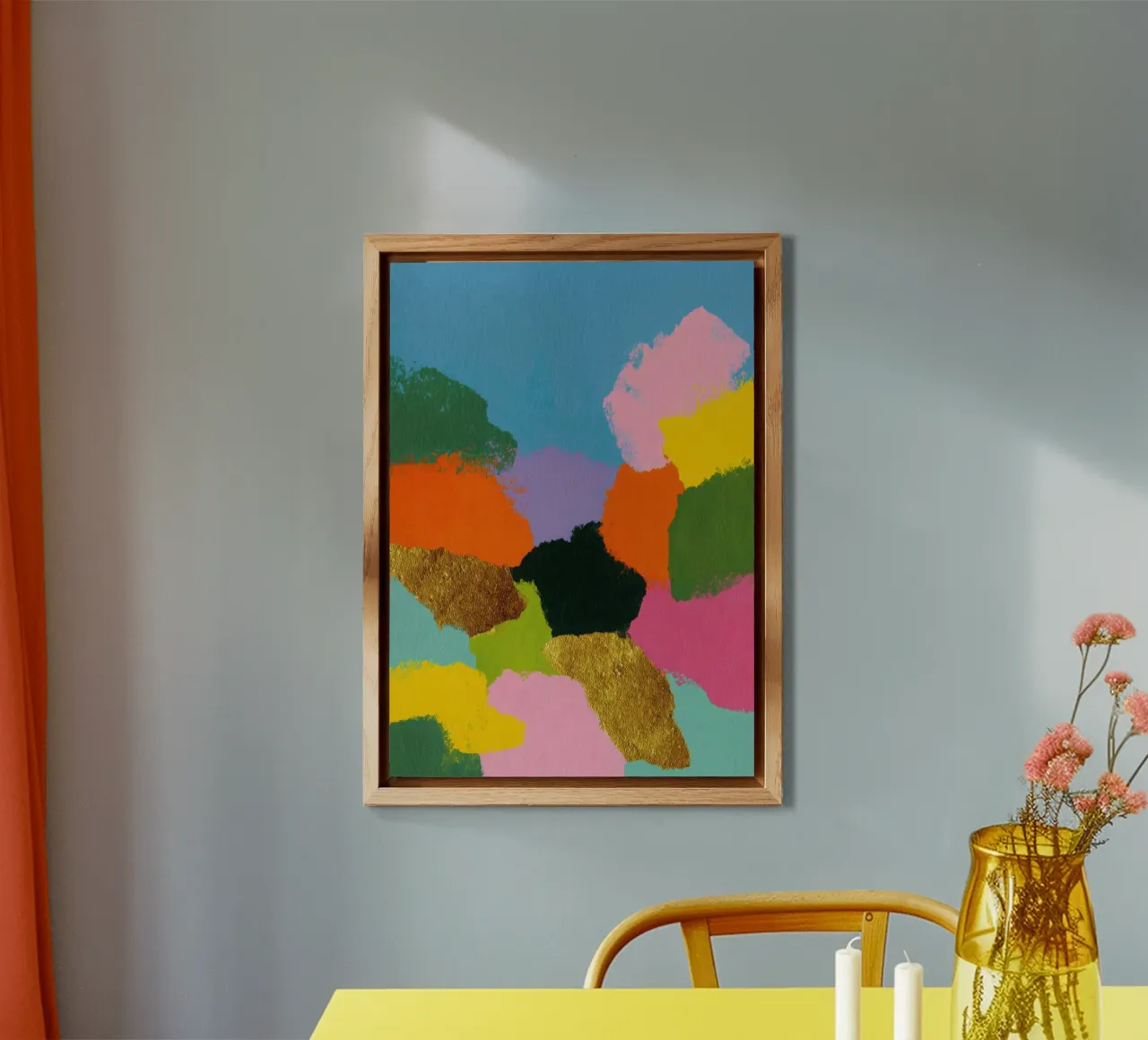 Composizione astratta di colori con accenti dorati alluminio dibond da Nikis Art Studio
