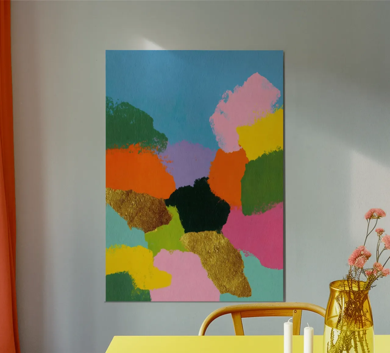 Composizione astratta di colori con accenti dorati alluminio dibond da Nikis Art Studio