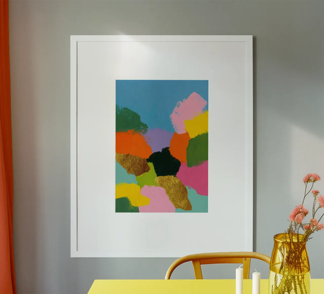 Composizione astratta di colori con accenti dorati carta hahnemühle da Nikis Art Studio