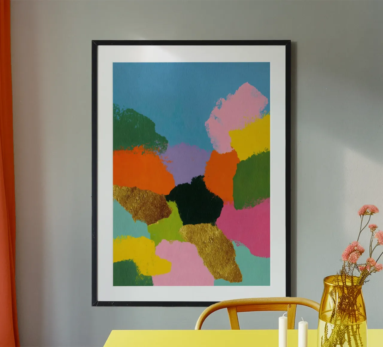 Composizione astratta di colori con accenti dorati carta hahnemühle da Nikis Art Studio