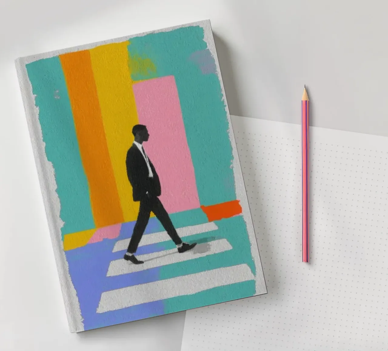 Man on zebra crossing in pastel colours notebook by Nikis Art Studio