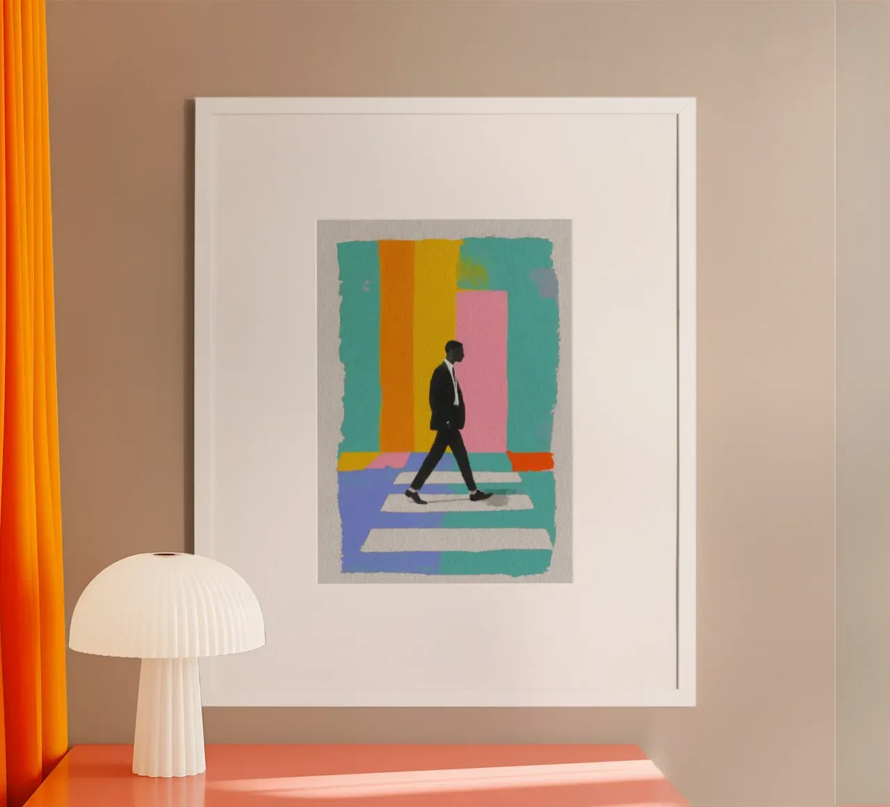 Man on zebra crossing in pastel colours hahnemühle by Nikis Art Studio