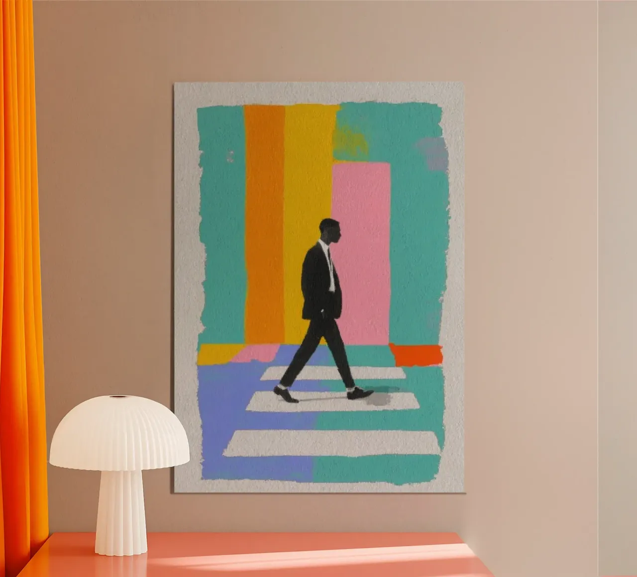Man on zebra crossing in pastel colours hahnemühle by Nikis Art Studio