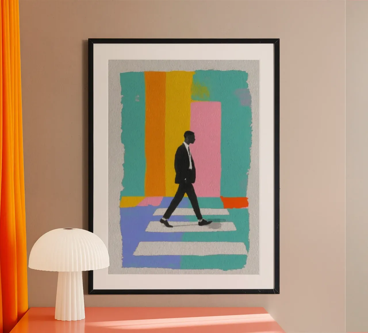 Man on zebra crossing in pastel colours hahnemühle by Nikis Art Studio