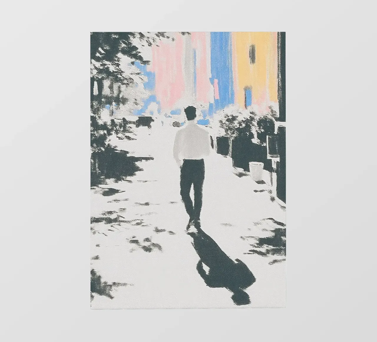 Uomo per strada in colori pastello telo in pvc da Nikis Art Studio