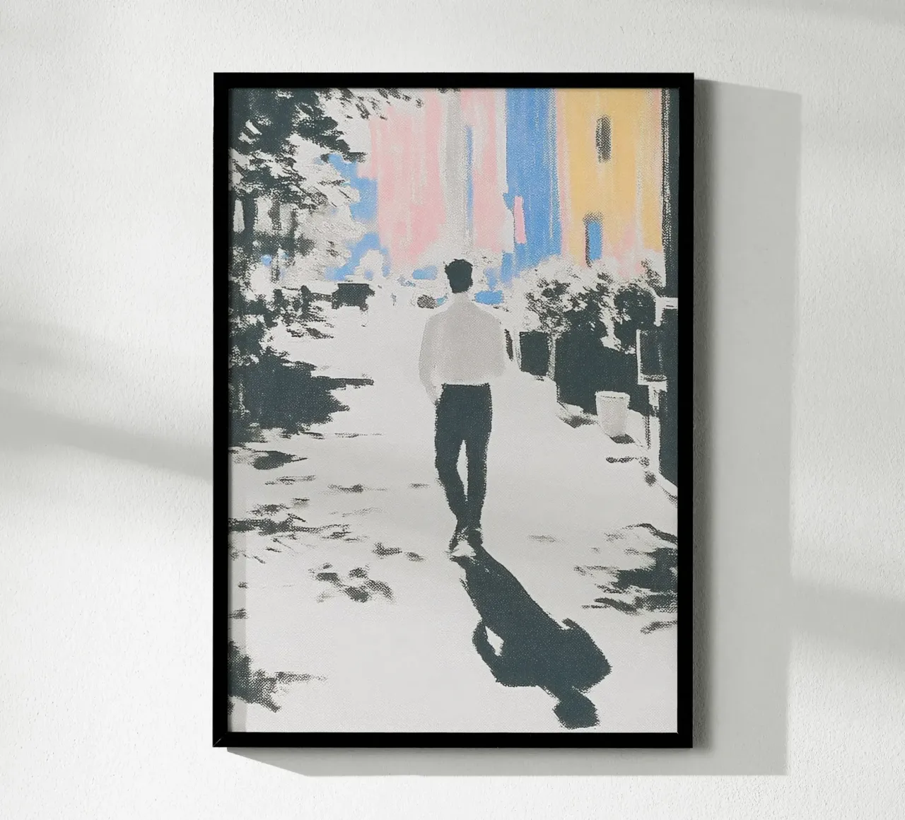 Uomo per strada in colori pastello carta hahnemühle da Nikis Art Studio