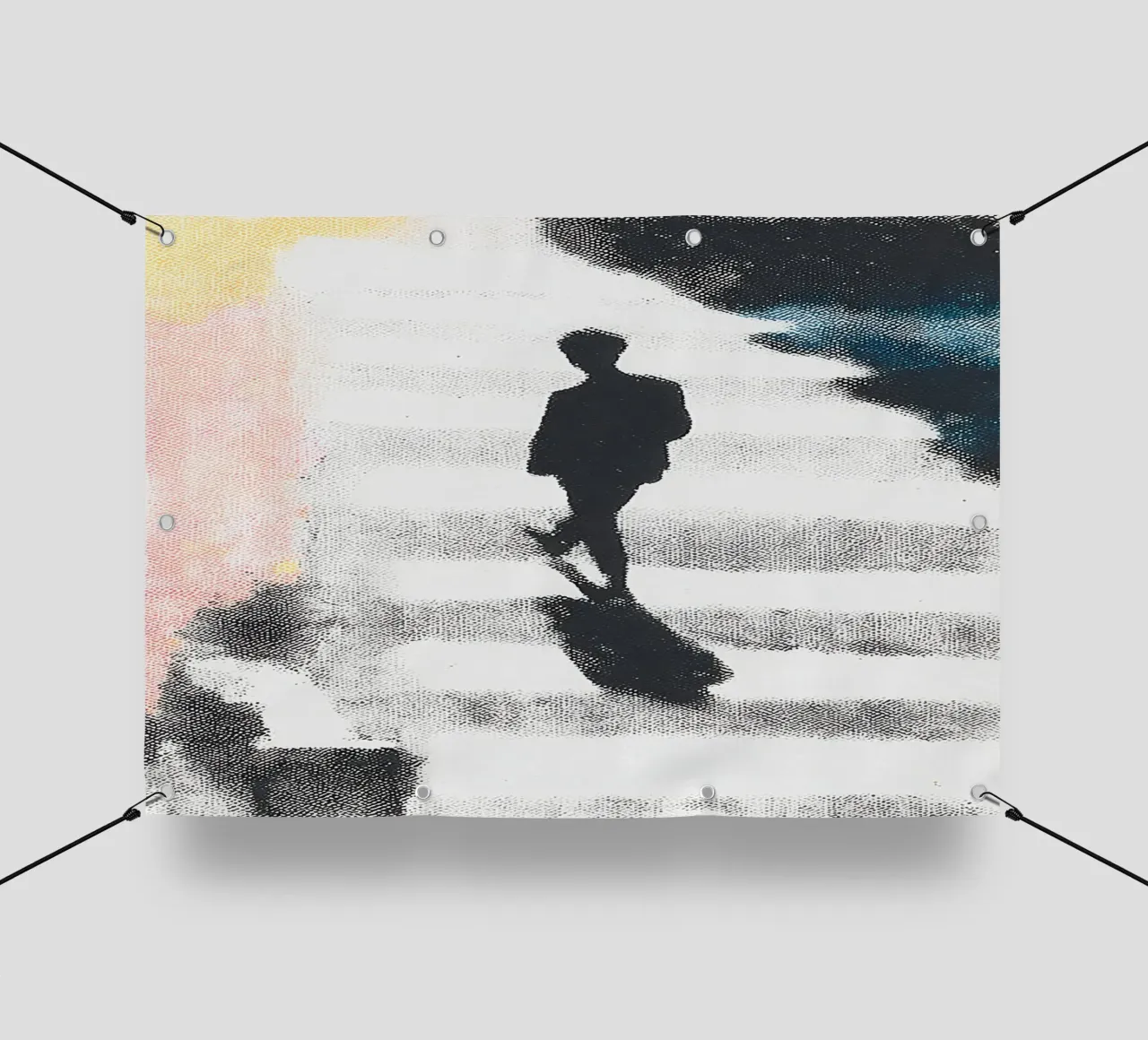 Uomo in strada con ombra telo in pvc da Nikis Art Studio