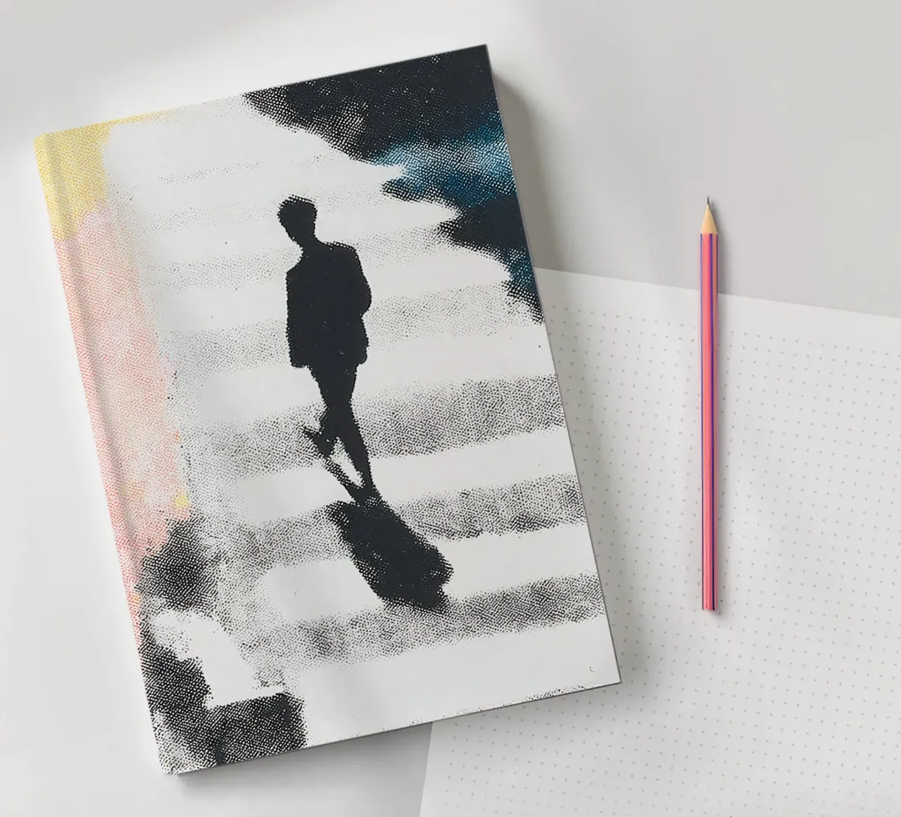 Man on street with shadow notebook by Nikis Art Studio