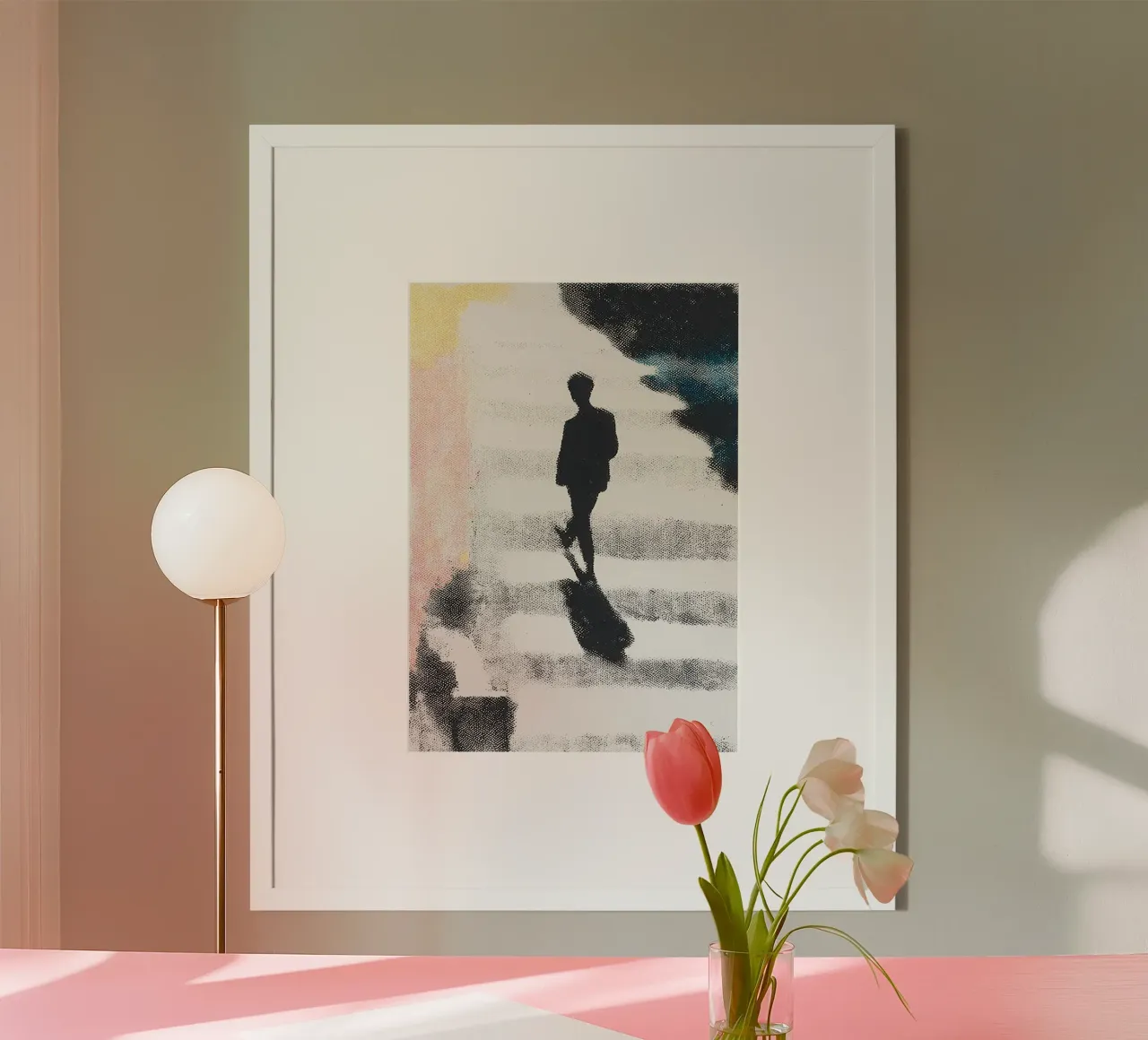Uomo in strada con ombra carta hahnemühle da Nikis Art Studio