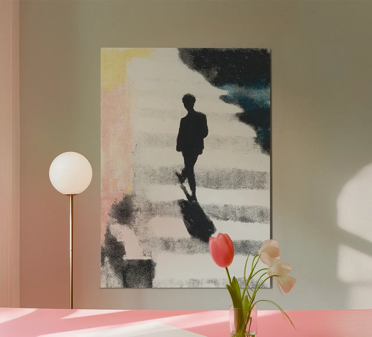 Uomo in strada con ombra carta hahnemühle da Nikis Art Studio