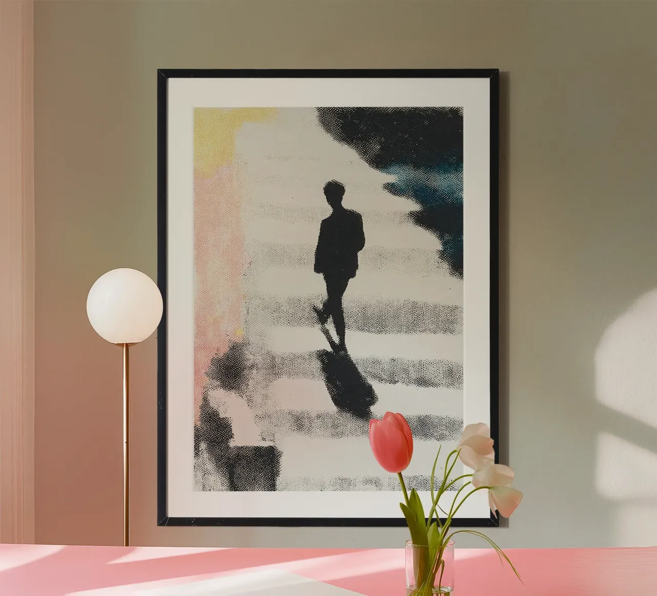 Uomo in strada con ombra carta hahnemühle da Nikis Art Studio