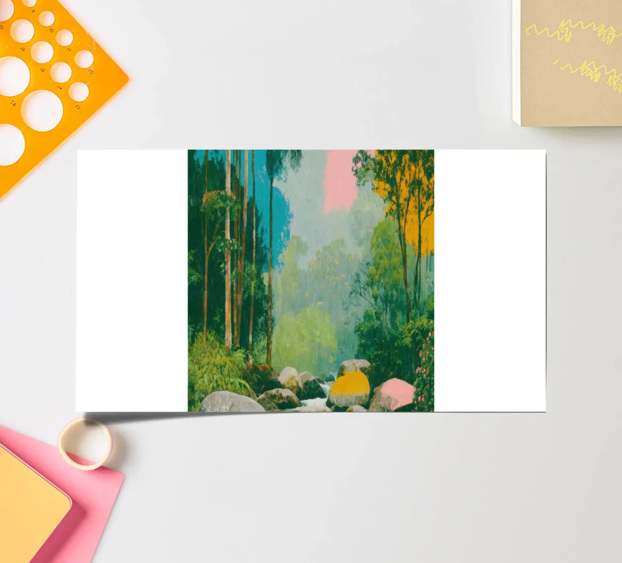 Fiume nella foresta in colori retrò foglio adesivo da Nikis Art Studio