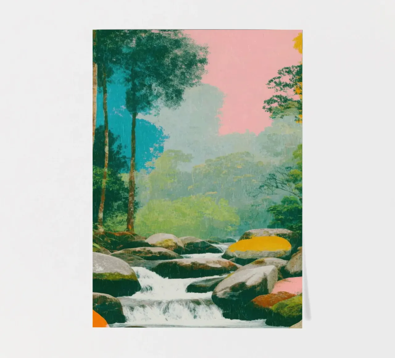 Fiume nella foresta in colori retrò foglio adesivo da Nikis Art Studio