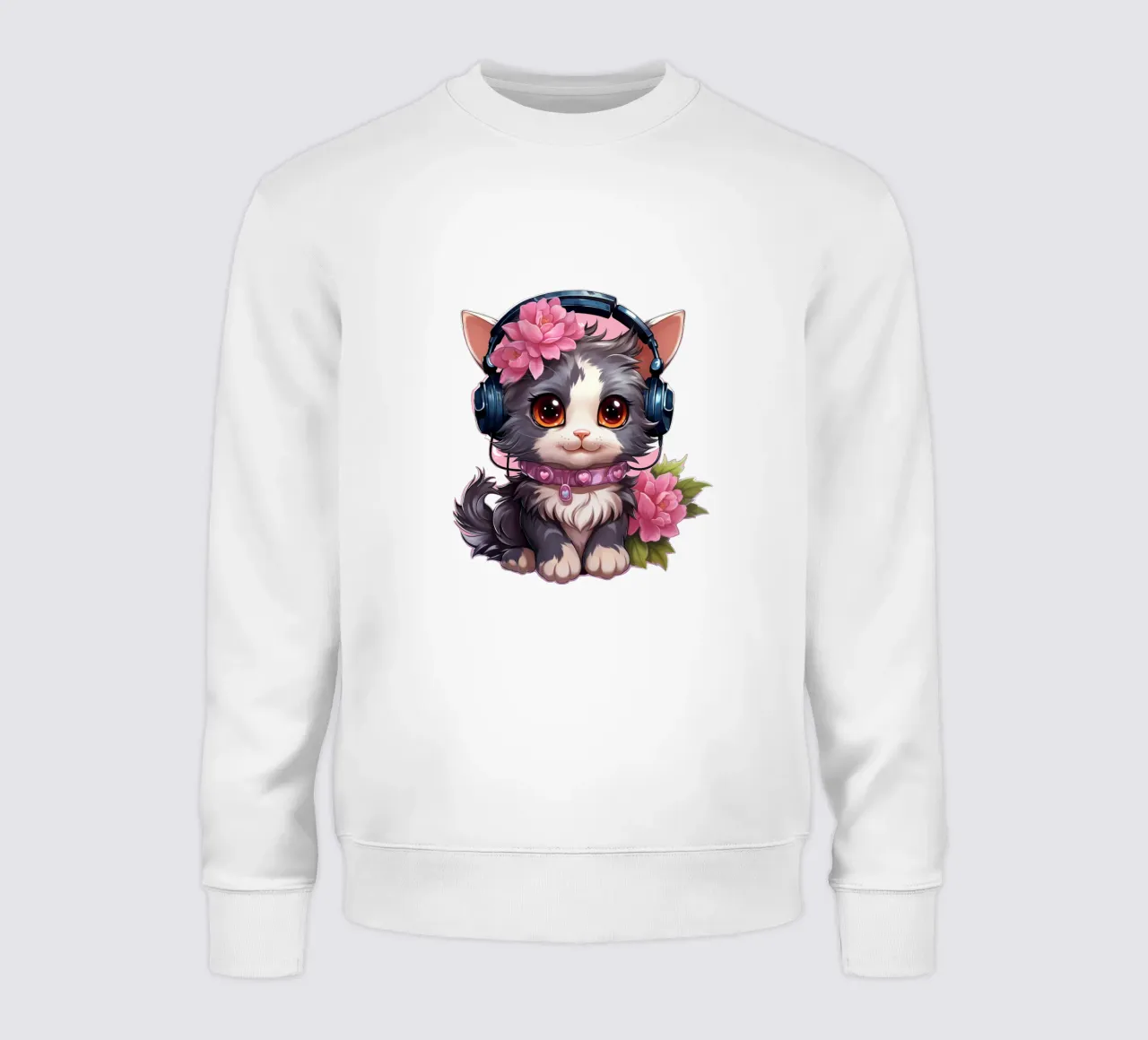 Miao met koptelefoon sweatshirt van Carinaprint